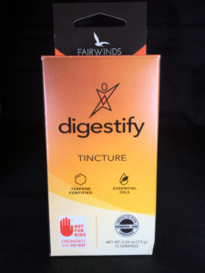 package of Fairwinds' digestify tincture with black background
