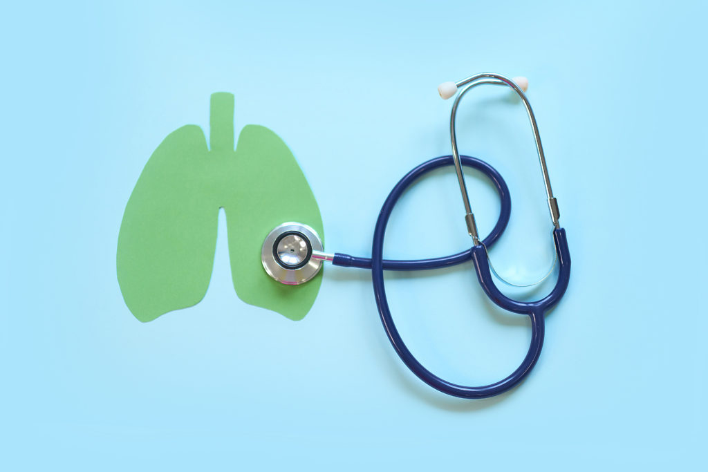 stethoscope and green lungs indicating cannabis and lung health